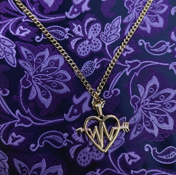 18K Gold Plated Heart❤️ With Pulse and Arrow With 18K Plated Miami Cuban Link - Picture 2 of 7